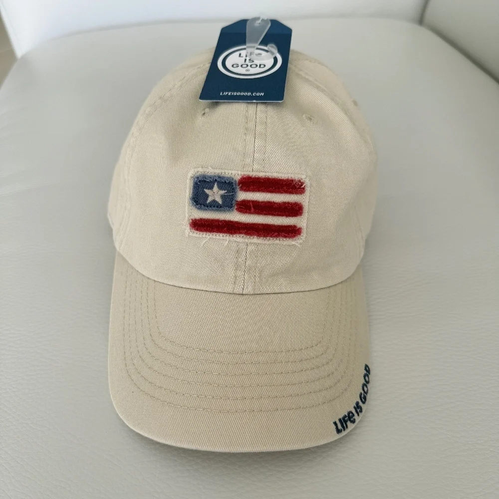 NEW Life is Good Adult Unisex American Flag Tattered Chill Cap, Adjustable, NWT